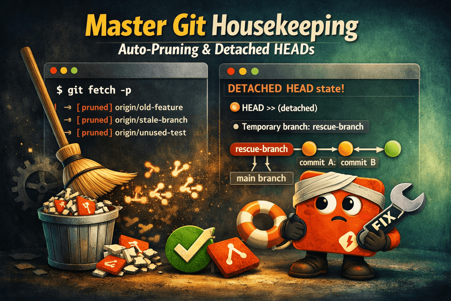 Master Git Housekeeping - Auto-Pruning Dead Tracking Branches and Fixing Detached HEADs